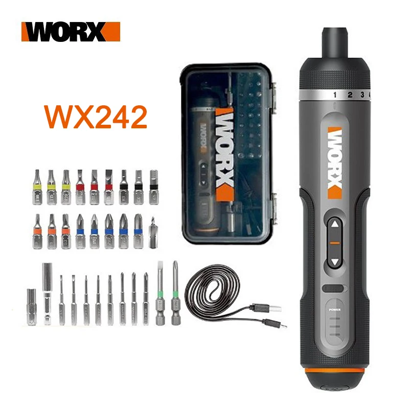 Worx 4V Mini Electrical Screwdriver Set WX242 Smart Cordless Electric Screwdrivers USB Rechargeable Handle with 30 Bit Set Drill