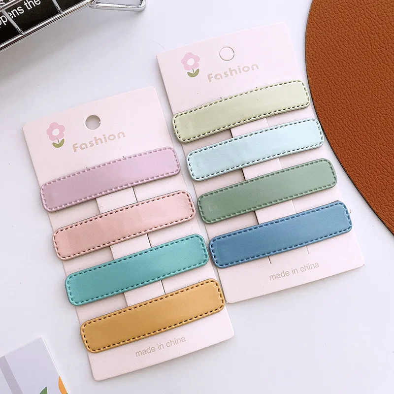 

Заколки для волос женские квадратные из искусственной кожи, Простые Модные зажимы в Корейском стиле, аксессуары для волос, 4 шт.