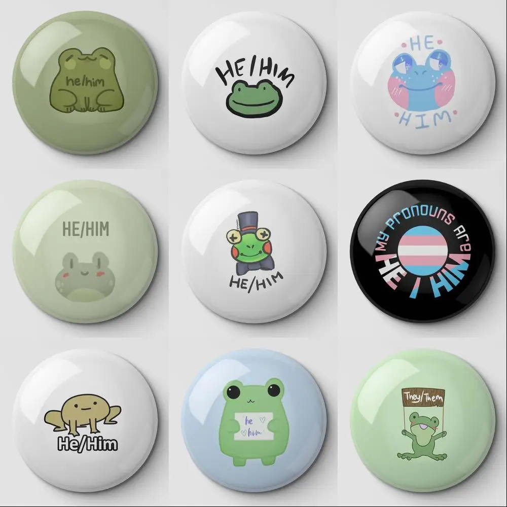 

He Him Frog Pronouns Froggy Trans Soft Button Pin Customizable Hat Collar Jewelry Cute Lover Metal Fashion Badge Creative Gift