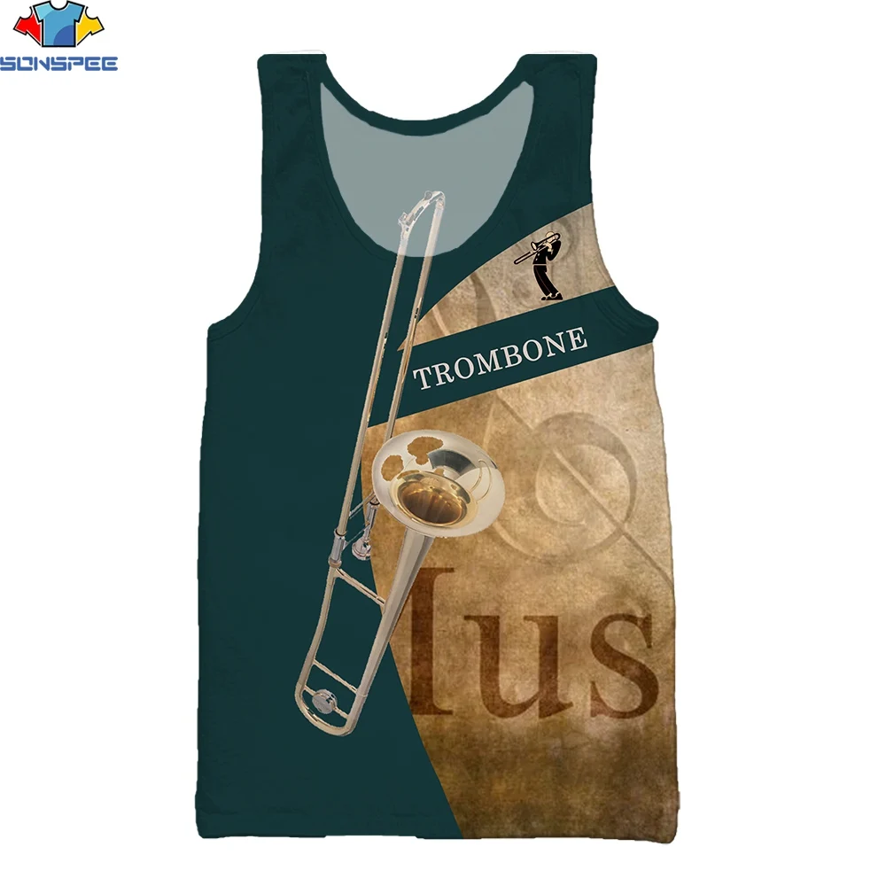 

SONSPEE 3D Printed Summer Unisex Sleeveless Tank Top Music Playing Instrument Pattern Hip Hop Casual Sports Street Fashion Top