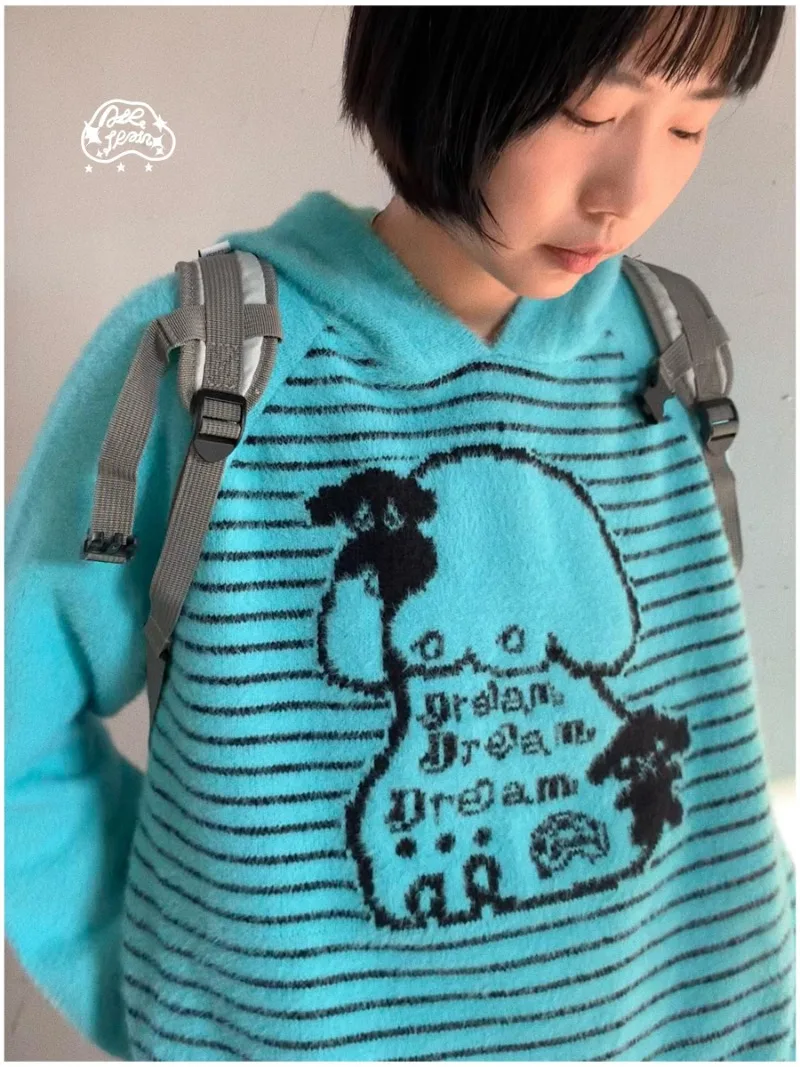 2024 новый японский оригинальный дизайн осенний озерно-синий полосатый свитер с