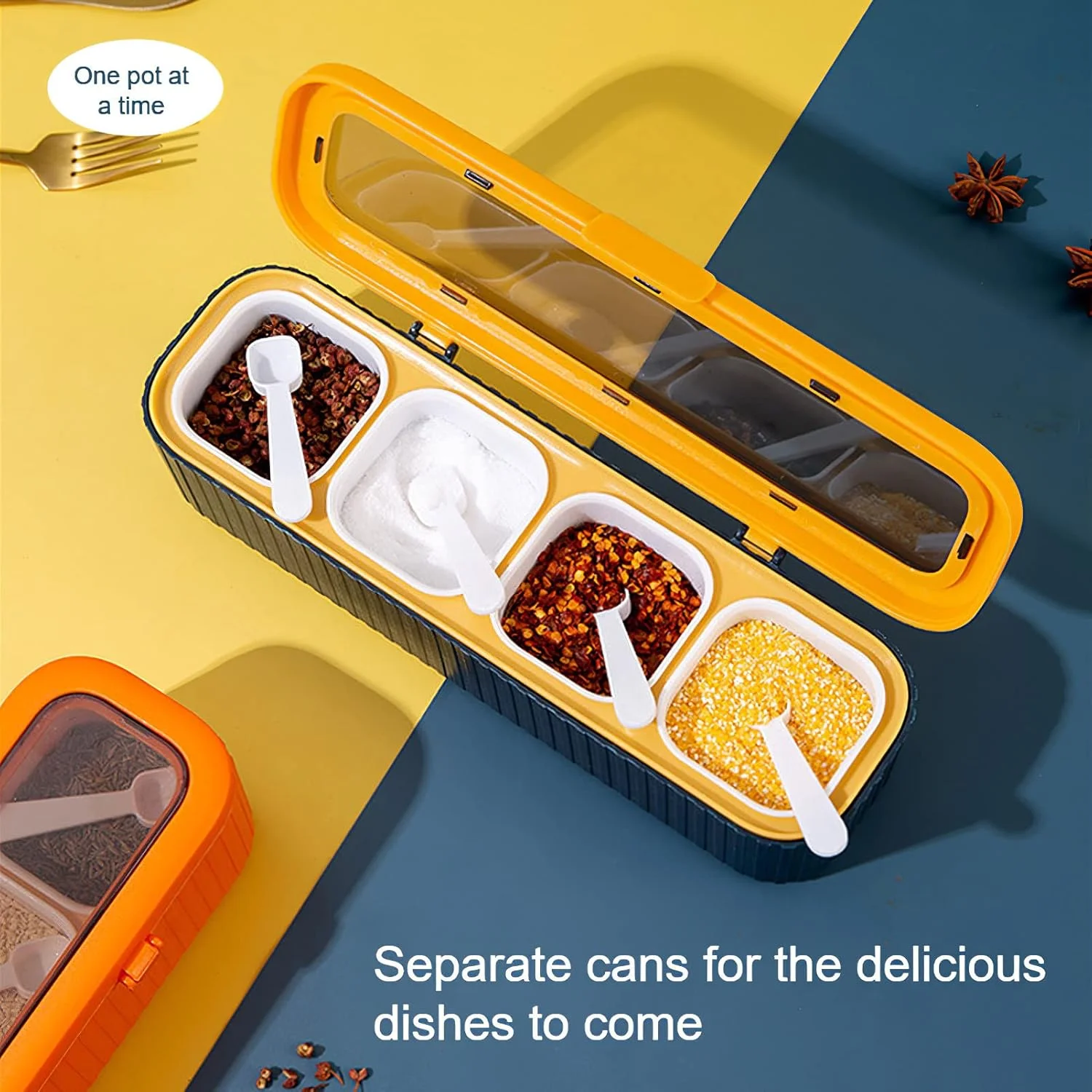 Контейнер для специй контейнер коробка с крышками и ложкой хранения соли сахара