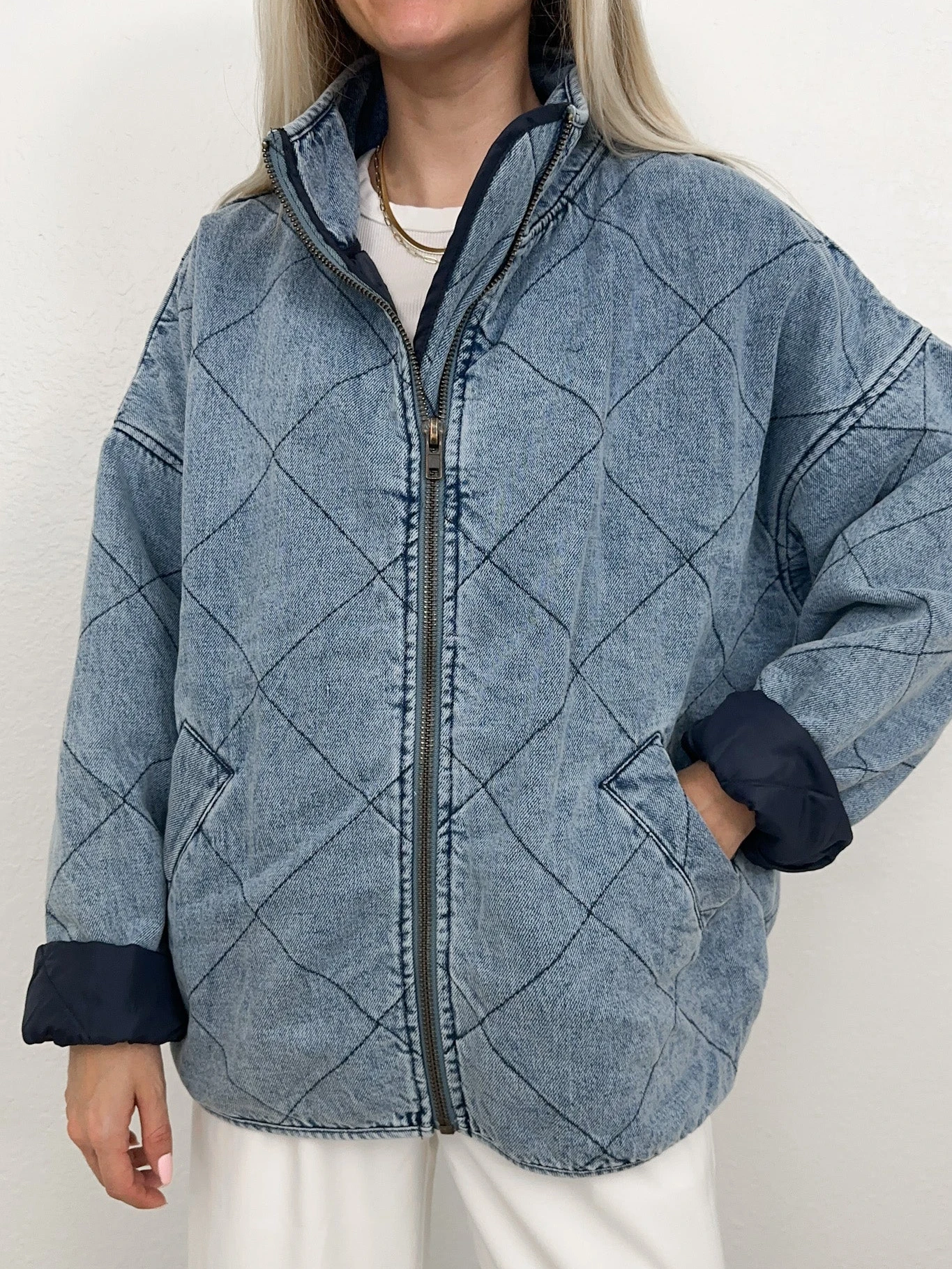 

Women Autumn Long Sleeve Zipper Denim Quilted Coats Fashion Casual 2023 Winter Cotton Padding Jackets Female Pockets Outerwears