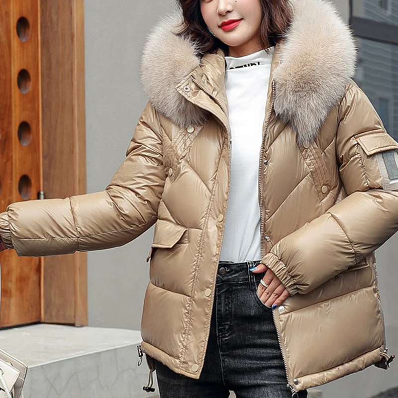 New Fashion Winter Jacket For Women Solid Hooded Large Fur Parkas Slim Warm Coat Female Snow Wear Outwear Women Clothing
