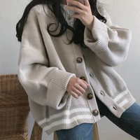 women knitted sweater autumn winter korean style thin vintage v neck oversize harajuku solid color plus size cardigan knitwear