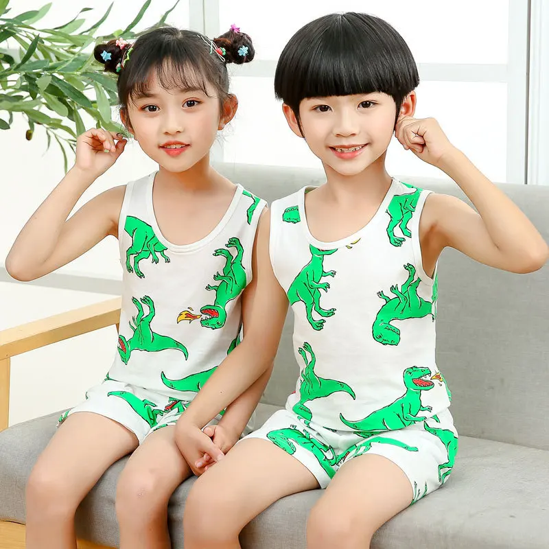 

Baby Boys Vest Sets Sleeveless Kids Pyjamas Cartoon PJS Summer Sleepwear 2pcs Vest Night Suit Children's Clothing 2 to 7 Years