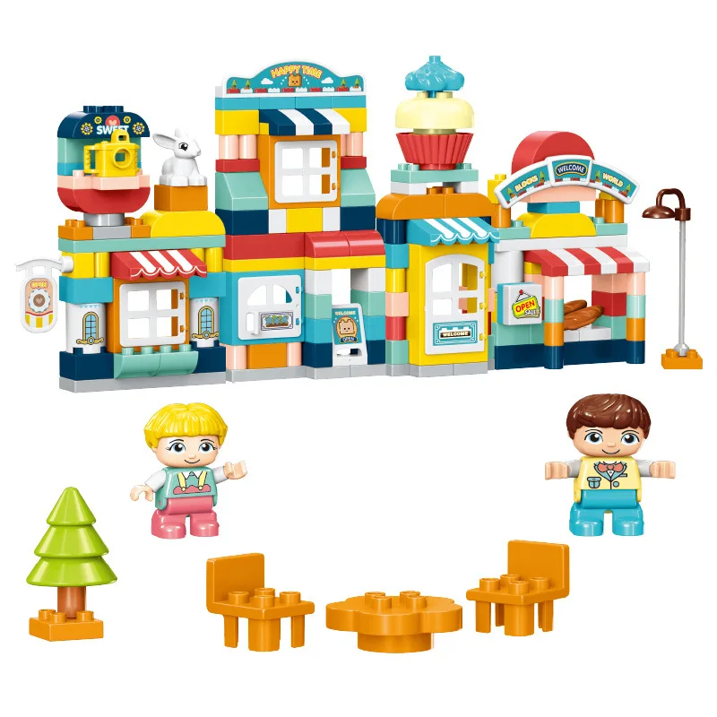 

Big size Blocks street view City House supermarket bread and ice cream shop model Brick Toys For Children gift