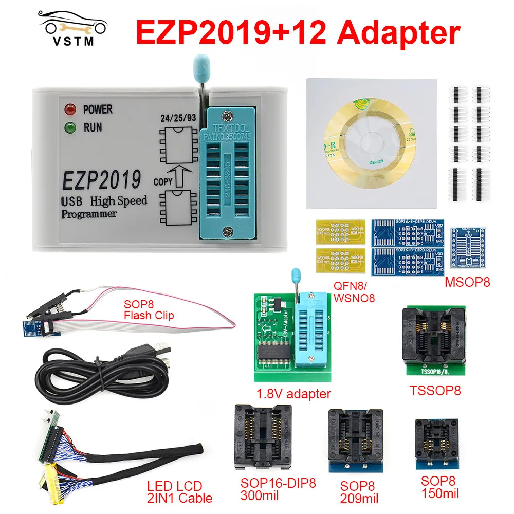 

Overseas Newest Version EZP2019 High-speed USB SPI Programmer ezp 2019+12 Adapters Support 24 25 93 EEPROM 25 Flash BIOS Chip