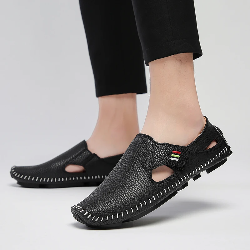 

2022 New Loafers Men Breathable Driving Flats Casual Slip-on Shoes PU Leather Plus Size 48 Mocasines