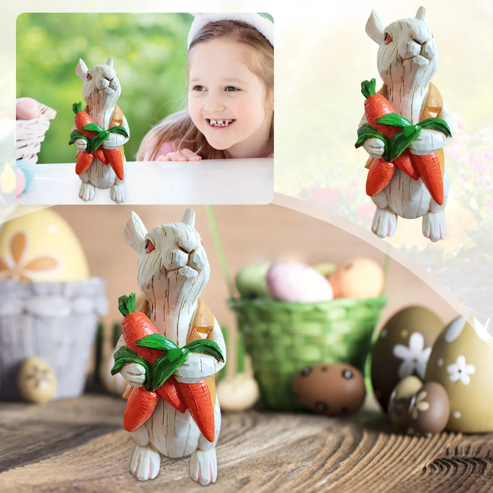 

Eggs Gift Cute Craft Rabbit Mini Holding Rabbit Sculpture Easter Carrot Craft Decorative Ornament Lavender Christmas Decorations