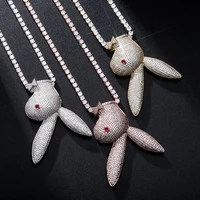 bwavke fashion hip hop hot red eyed rabbit pendant jewelry electroplating iced out cubic zirconia necklace