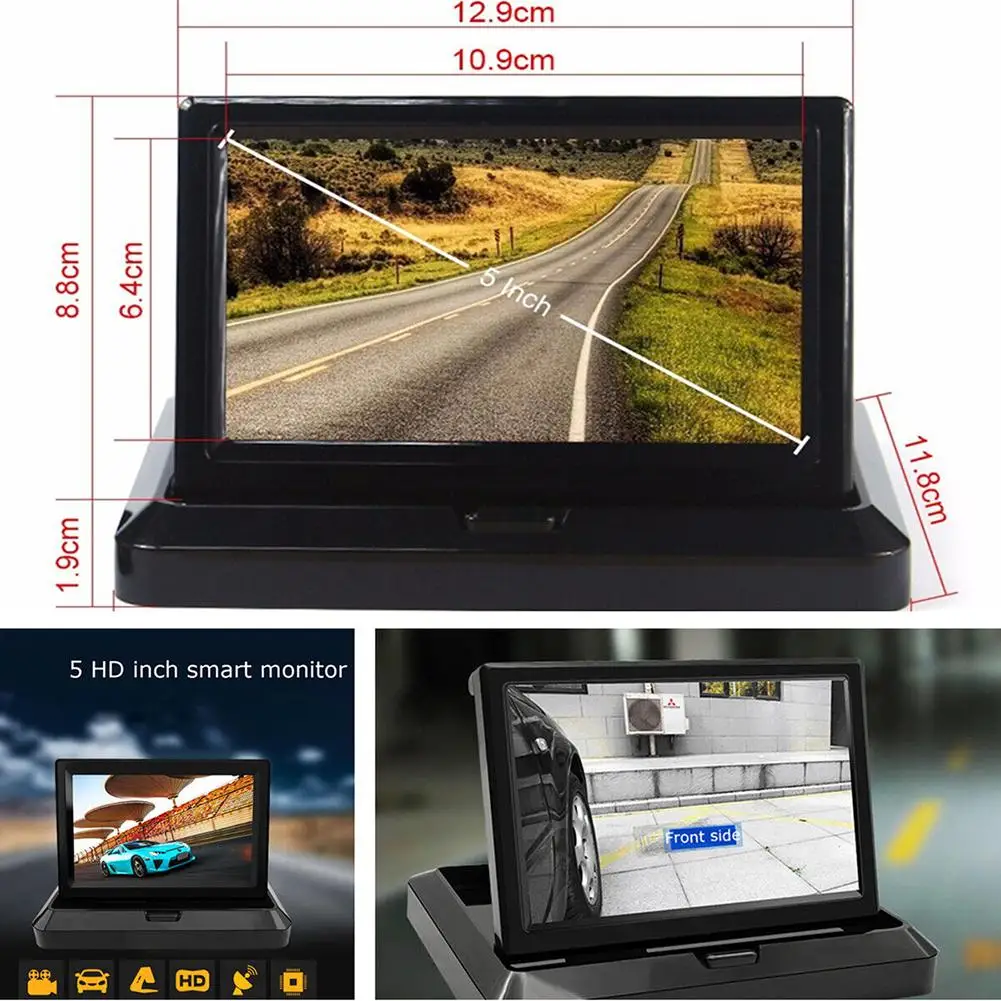 

New 5'' 800*480 TFT LCD Foldable Car Monitor Reverse Parking Night Vision Rear View Camera Monitor Display Two-way Av Input