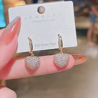 trendy gold color love heart crystal earrings for women shine rhinestone pendant earrings anniversary party jewelry