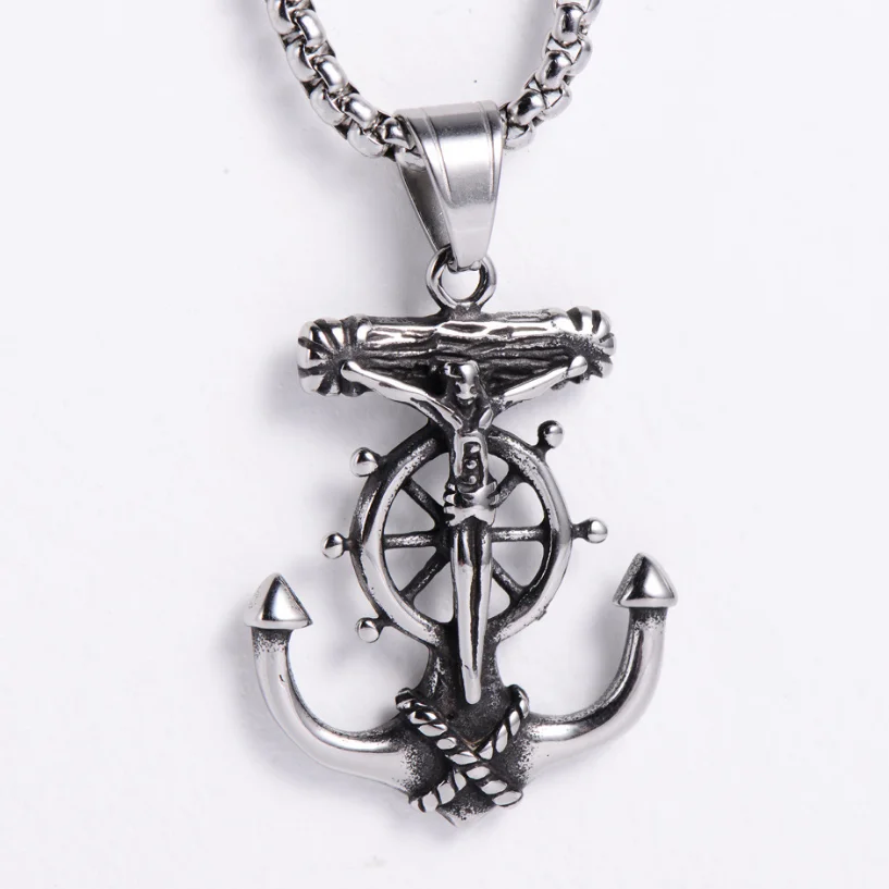 Цепочка с кулоном в виде якоря и пиратского корабля из нержавеющей стали |