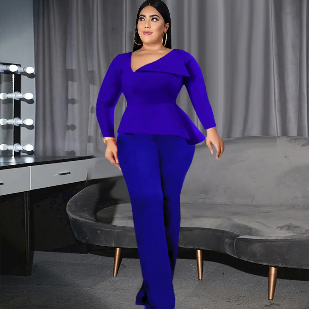 Plus Size Women Elegant Jumpsuit Formal Patchwork One Piece Outfit Lady Winter Designer Pants 2022 Fall Female Fashion Jumpsuit