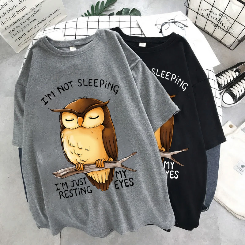 

Funny Owl I'm Not Sleeping I'm Just Resting My Eyes Print T Shirt 2022 Summer Vintage Unisex Ulzzang Oversized T-shirt Y2k Tops