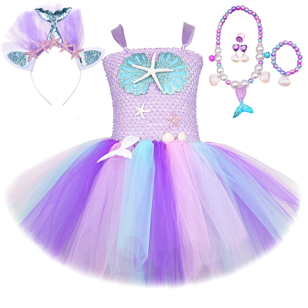 

Lavender Mermaid Birthday Dress for Girls Christmas Halloween Costumes for Kids Seamaid Princess Dresses Children Tutu Outfits