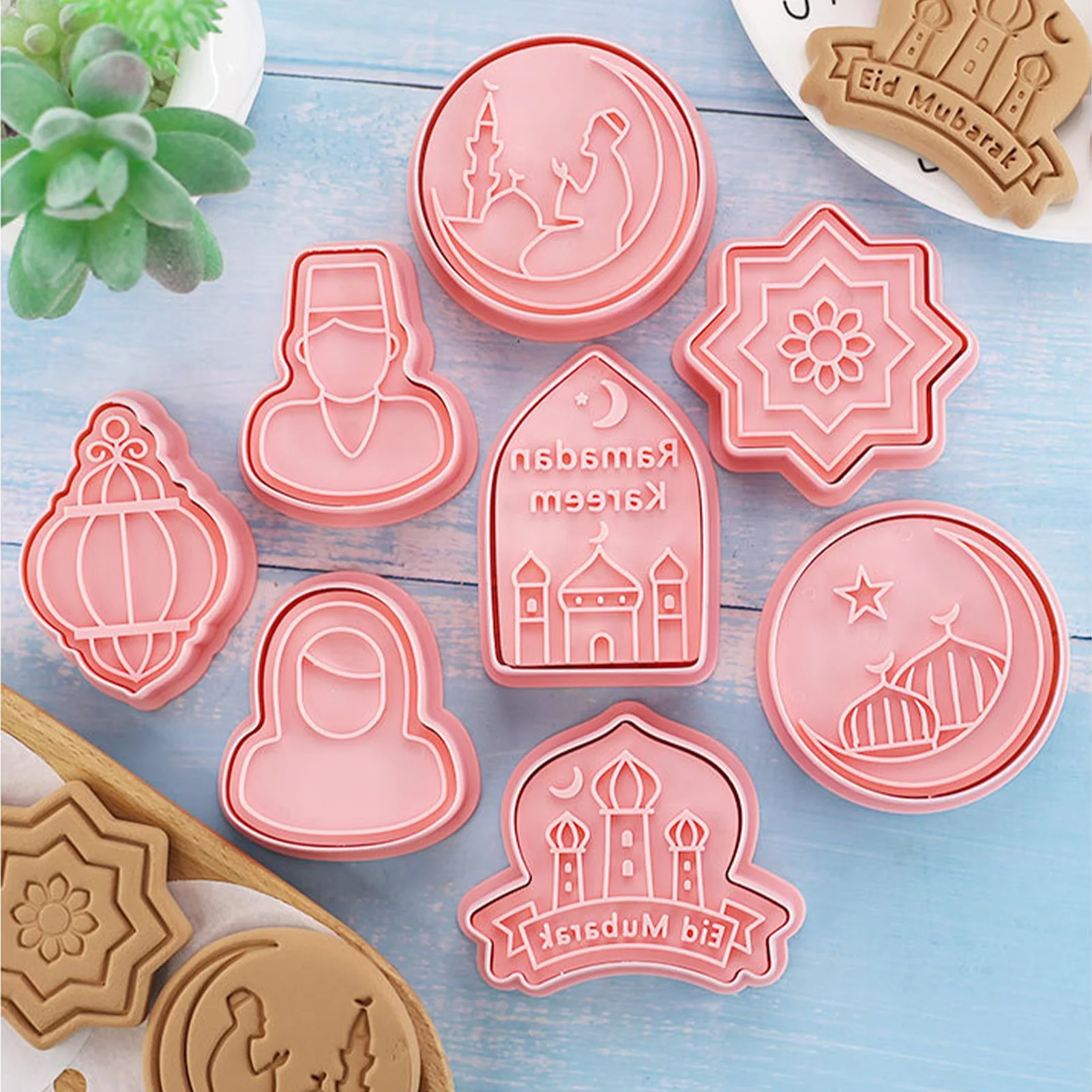 

8Pcs Eid Cookie Cutter Fondant Candy Chocolate Cake Cutter Set Islamic Muslim Ramadan Biscuit Press Stencil Cookie Stamp