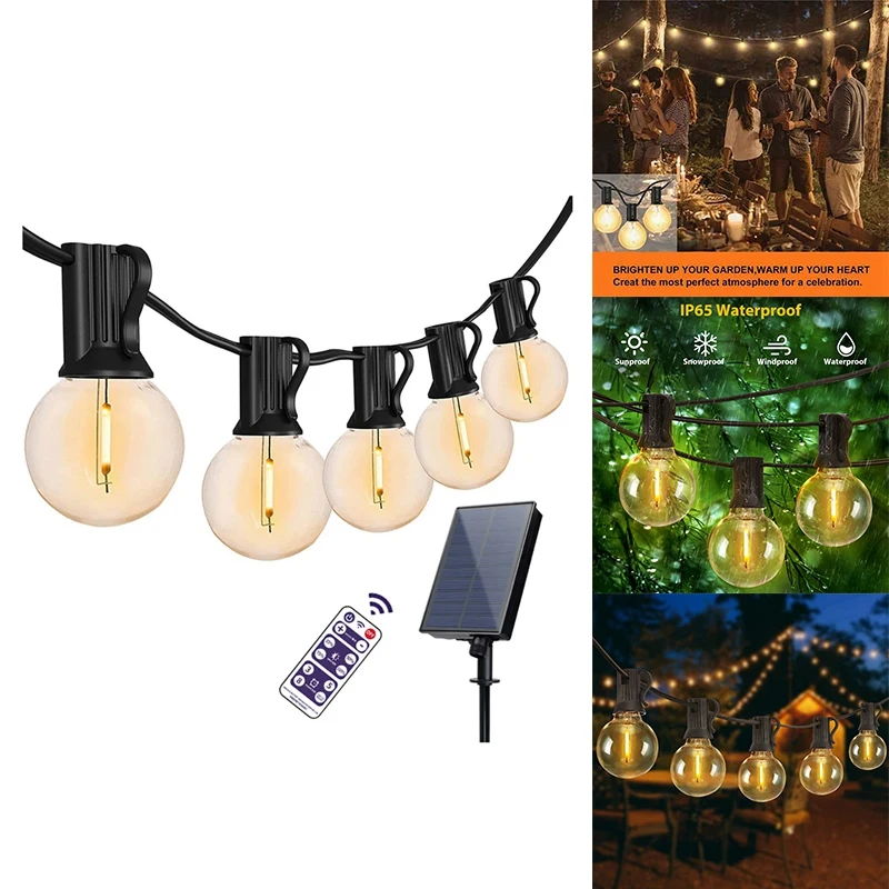 

Remote Control G40 Solar Powered Outdoor Patio Globe String Lights Bistro Yard Decoration