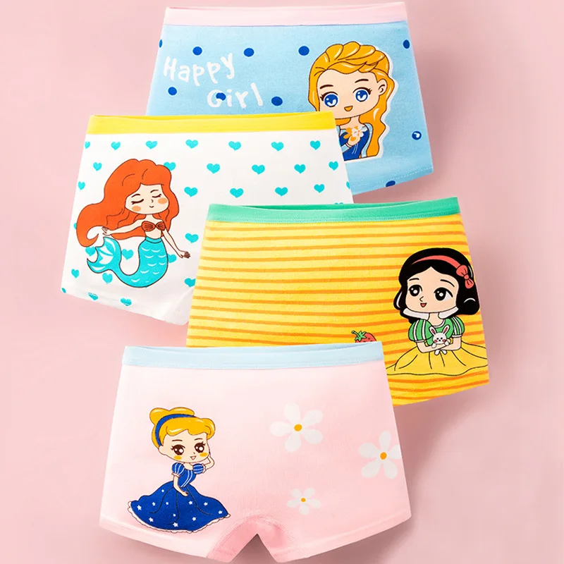 

2022 New Girls' Cotton Boxer Underwear are Soft and Comfortable Close Fitting Traceless Children Brief 4PCS