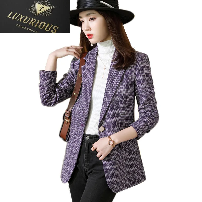 

Women Blazer Jackets Suit Coat Plaid Spring Autumn Long Sleeve Trendy Elegant High Street Fashion Business Female Chic Outerwear