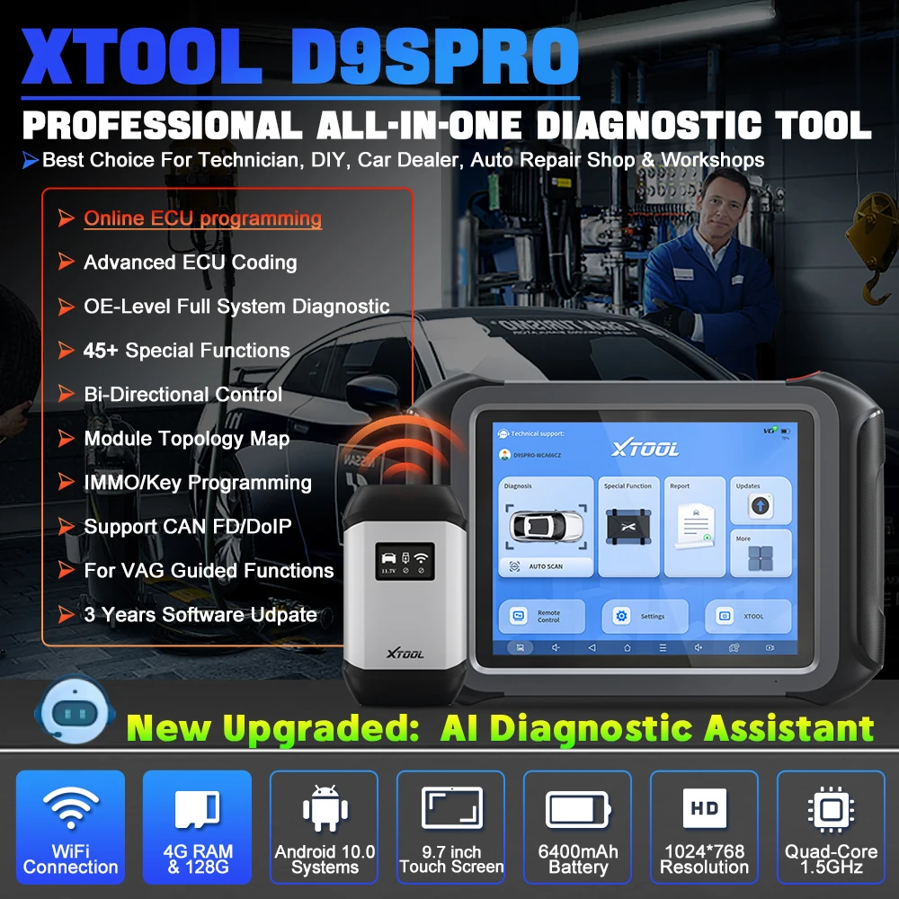 Фото XTOOL D9S Pro+KC501: Инструменты для программирования автомобильных ключей и иммобилайзеров, полная диагностика систем, кодирование ЭБУ, диагностический сканер OBD2, 45+ функций сброса №2