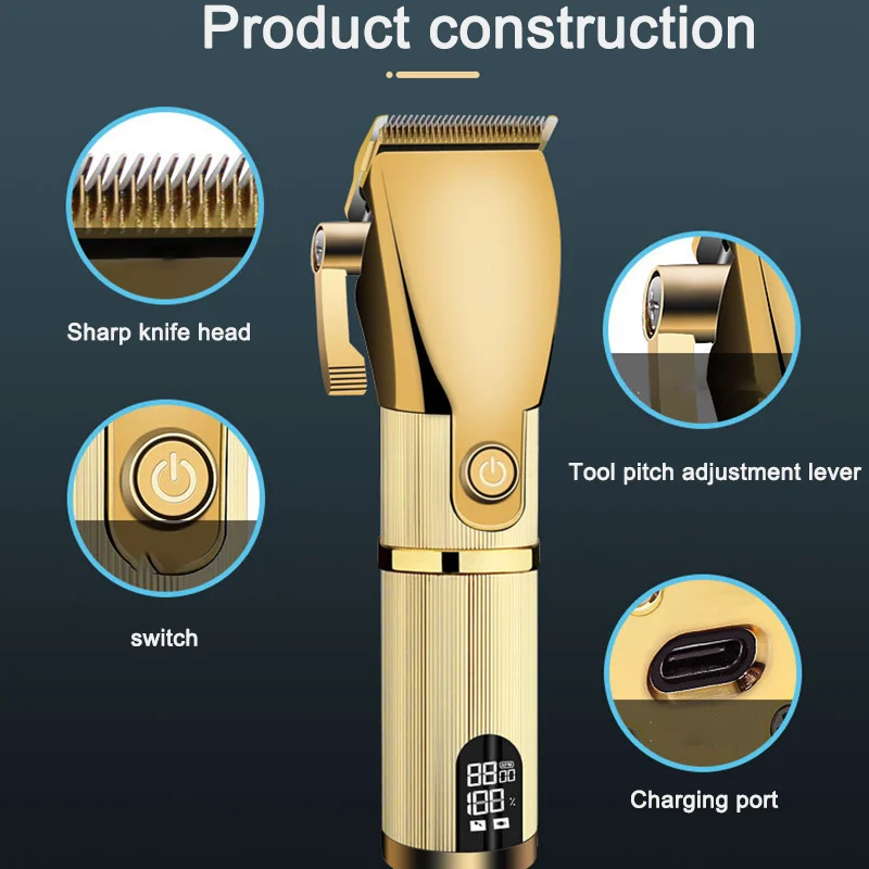 

All-metal Electric Clipper LCD Digital Display Hair Salon Professional Barber Oil Clipper Head Engraving Electric Hair Clipper