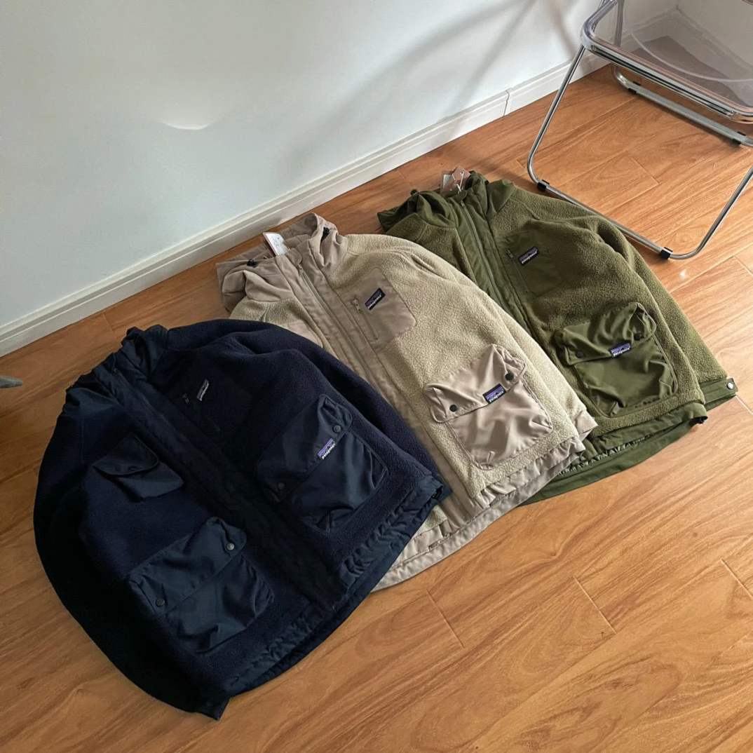 

Pat@goni@ Military style multi pocket Japanese vintage outdoor fleece hooded cotton jacket men Streetwear Safari Style