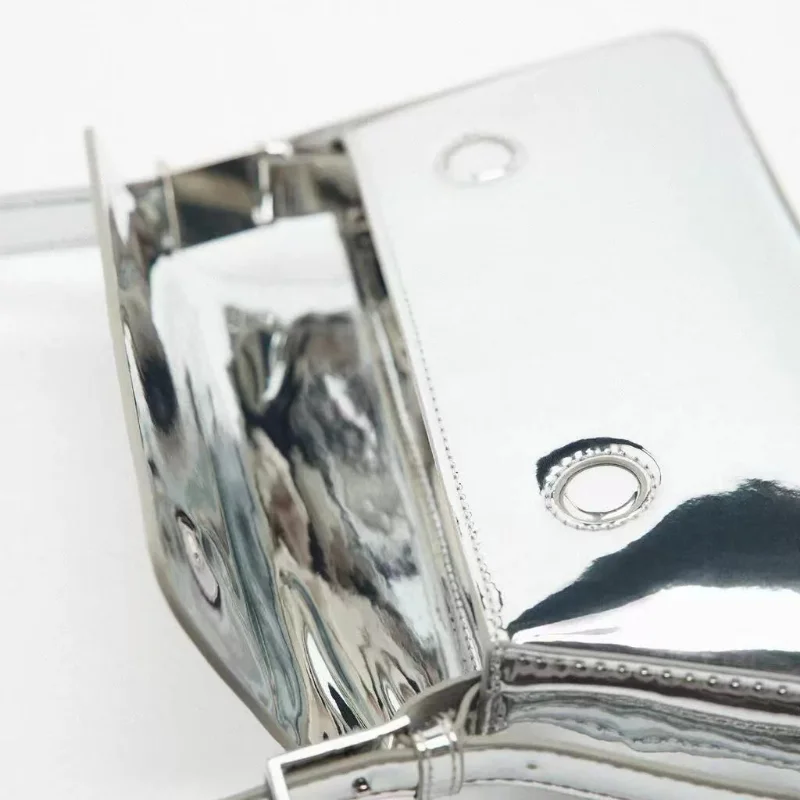 2023 Brand Design Ladies Simple Handbag Women Evening Party Clutches Small Tote Silver Patent Leather Shoulder Bag for Women Sac