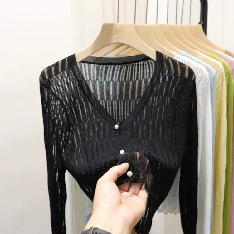 Женский трикотажный кардиган с V-образным вырезом и ледяным шелком