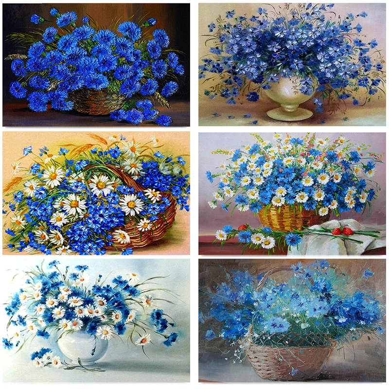 

OLOEY Diamond Painting Cross Stitch Flower Full Round Drill Cornflower Diamond Embroidery Kits Mosaic Rhinestones Home Decor