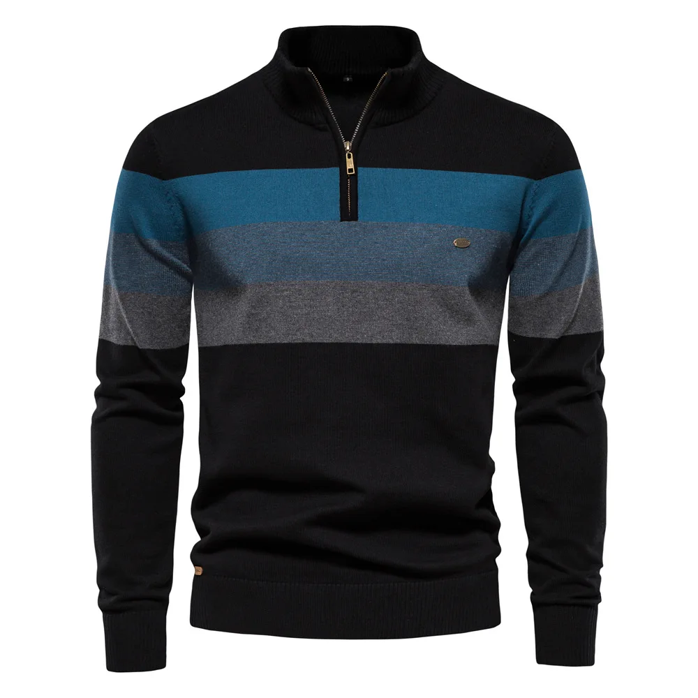 2022 New Autumn Winter Patchwork Pullovers Man Sweater Fashion Zipper Casual High Quality Cotton Sweater for Men