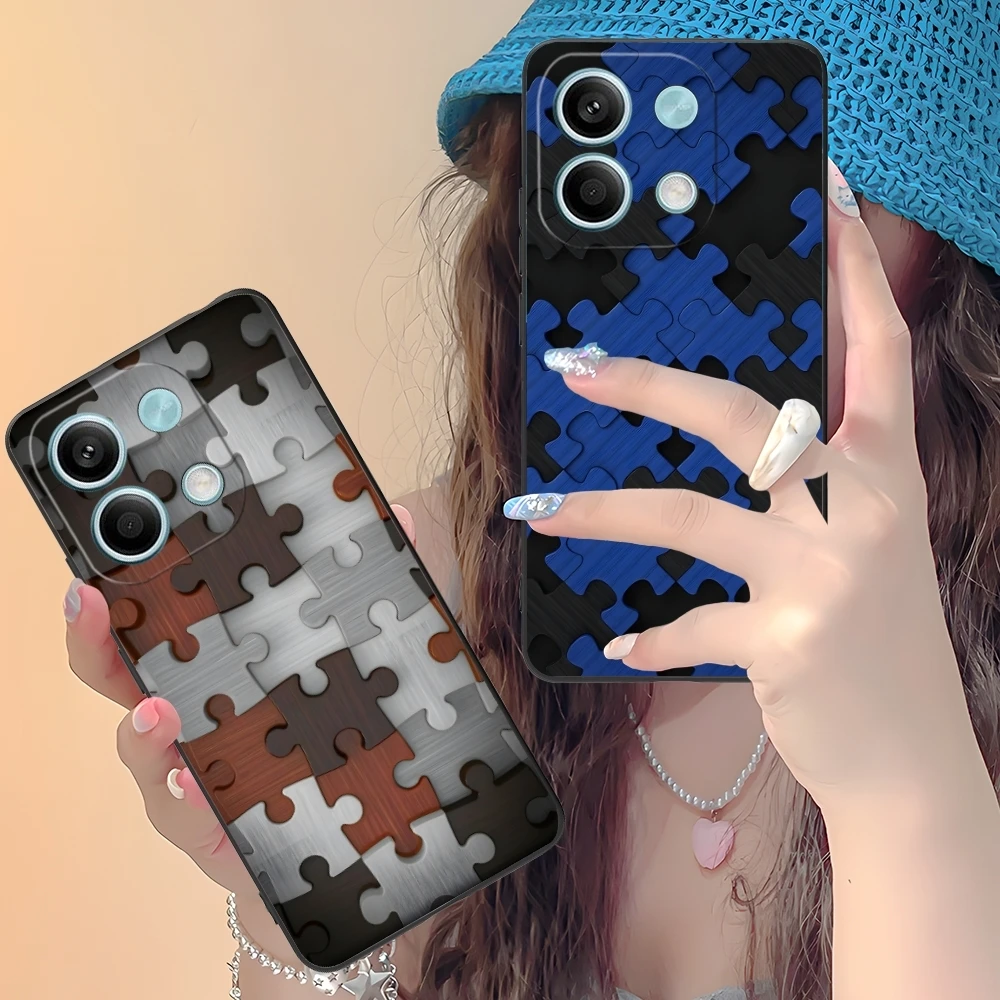Чехол для мобильного телефона Puzzle Pretty Fashion Xiaomi Redmi Note 13 12 11 10 9 8 7 6 S A Pro Lite Plus 5G черный