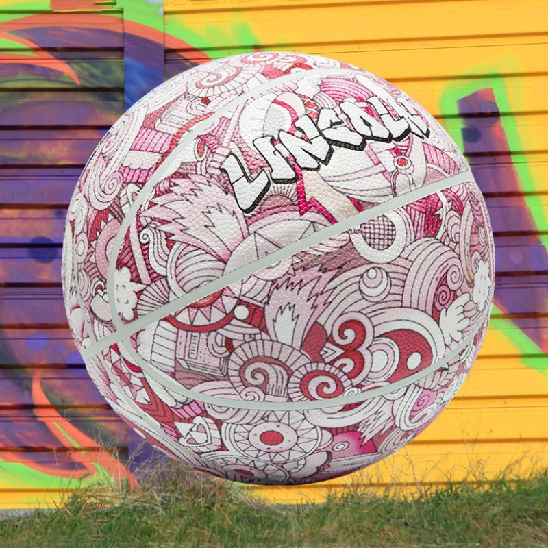 Lincoln Graffiti Street Personality Pink PU Soft Leather Indoor Outdoor Basketball Ball Size 5/6/7