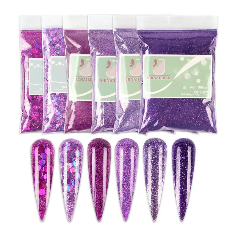 300g Holographic Purple Nail Glitter Powder Set for Professional Nail Art Decoration Accessories Supplies JORNAILDAN
