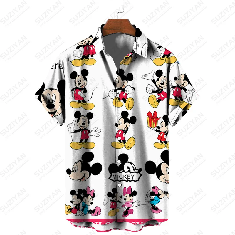 

3D Disney Mickey Mouse cute cartoon print shirt men and women summer new casual loose lapel tops for men and women tops clothing