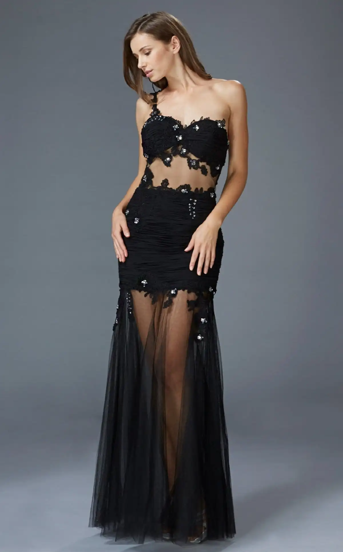 Black Sexy Sheer Bodice Prom Dresses One Shoulder Sweetheart Cocktail Party Gowns Beaded Applique Vestidos De Noche Juveniles