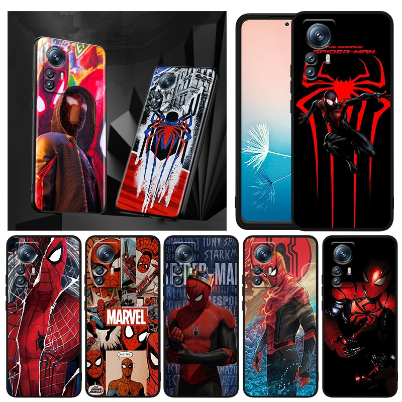 

Marvel Spiderman Superhero Phone Case For Xiaomi Mi 12T 12S 12X 12 11 11T 11i 10T 10 9 9T Pro Lite Ultra 5G Black Funda Cover