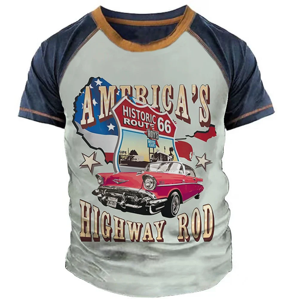 

Route 66 America Highway T-shirt Mens Breathable Short Sleeve Cotton Tees Top Round Neck Biker T shirts Oversize Classic Tshirt