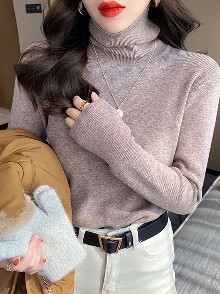 2022 вязаные женские водолазки свитера пуловеры Осень-зима базовые с высоким
