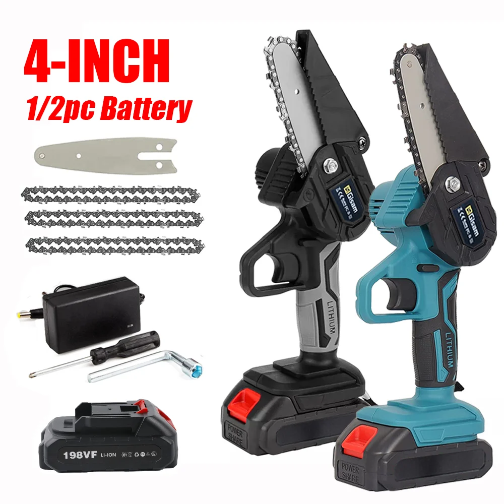 Cordless Mini Electric Chainsaw 4 Inch Rechargeable Battery Pruning Saw Woodworking Garden Fruit Tree Power Tools for Makita 18V