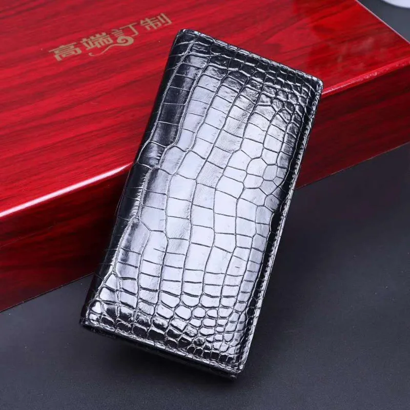NEW Genuine Crocodile leather bil-fold wallet men Aligator Belly Leather long purse wallet mens purse leather Men's hand bag