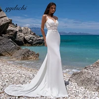 2022 sexy spaghetti straps mermaid wedding dress appliques v neck backless bow bridal gown floor length vestido de novia