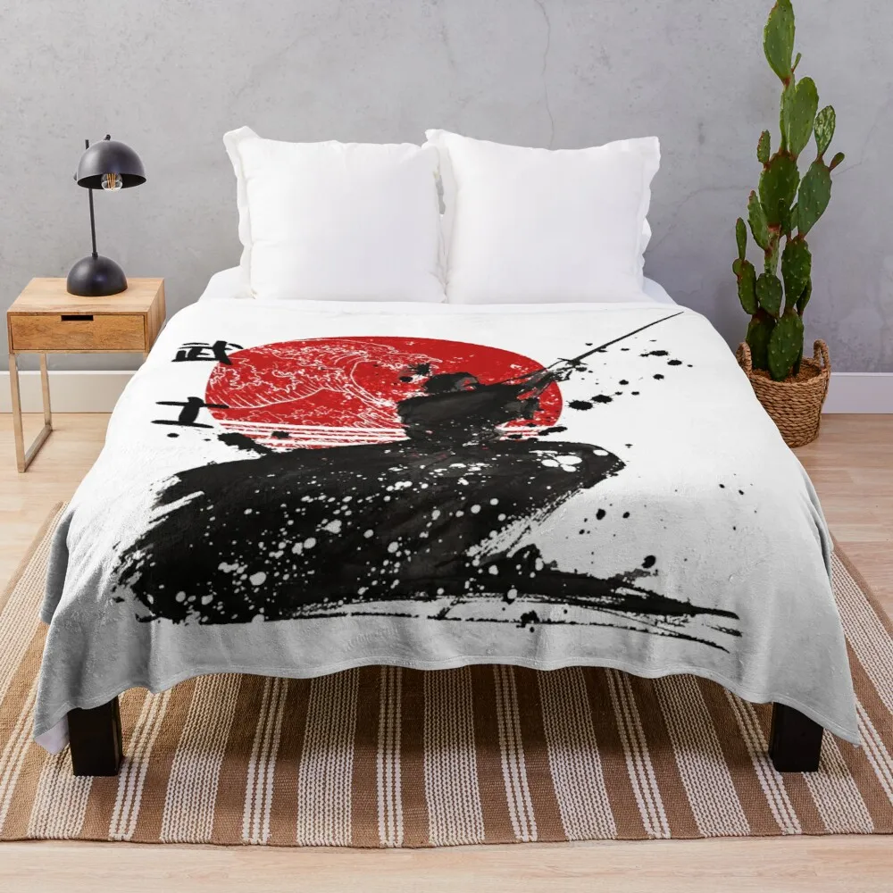 

Gifts Flannel Blanket Japanese Samurai Theme Throw Blanket Sakura Duel Ukiyoe Tattoos Asian Style Soft for Bed Sofa Home Decor