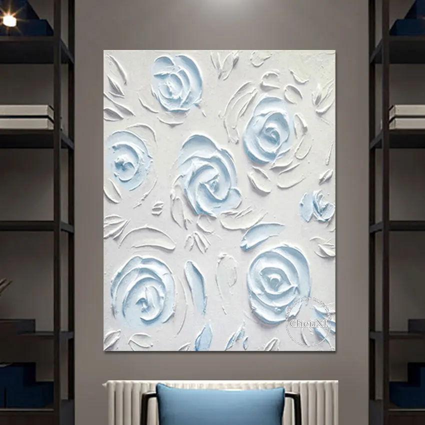 

Hand Painted Large Size Knife Rose Flowers Oil Painting Latest Design Wall Decor Art Picture Picasso Abstract Canvas Artwork