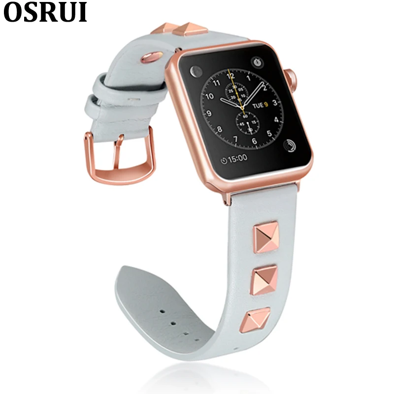 Strap for Apple watch band 45mm 41mm 42mm 38mm 44mm 40mm Iwatch 7 6 5 4 3 se Leather correa rivets wrist bracelet Accessories