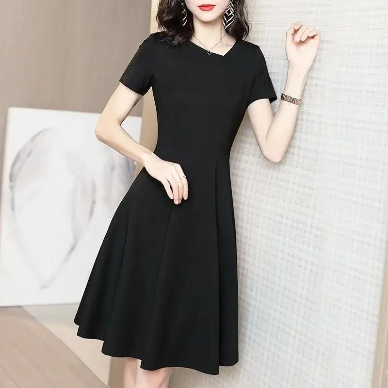 

Платье женское с квадратным вырезом, элегантное модное черное платье с пышными рукавами и оборками, в Корейском стиле, лето 2022