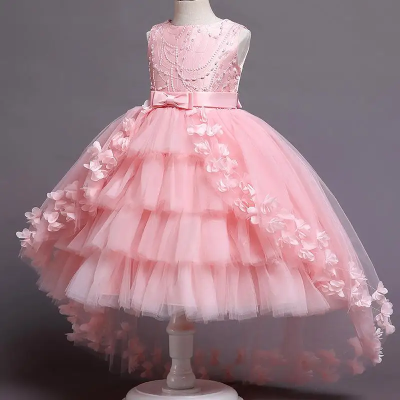 

Princess Dresses for Elegant Girl Party Child Sleeveless Flowers Beading Lace Layered Tutu Mermaid Dress Girls Pink Ball Gowns