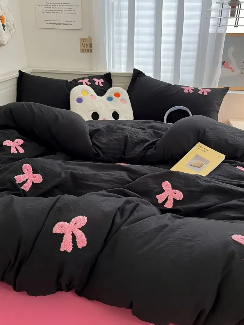 Ins Style Girl Синий 1 5 м/1 8 м Простыня с бантом Полотенце Комплект постельного белья