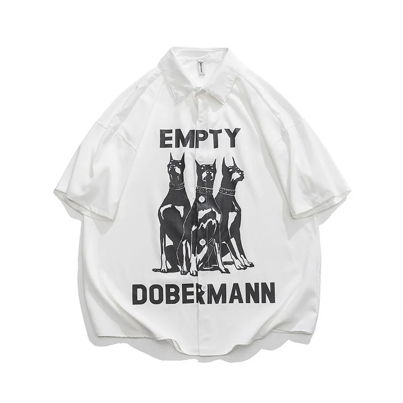 

Рубашки с коротким рукавом, модная Свободная верхняя одежда, повседневная рабочая одежда с отложным воротником, топы с принтом собак, тонка...